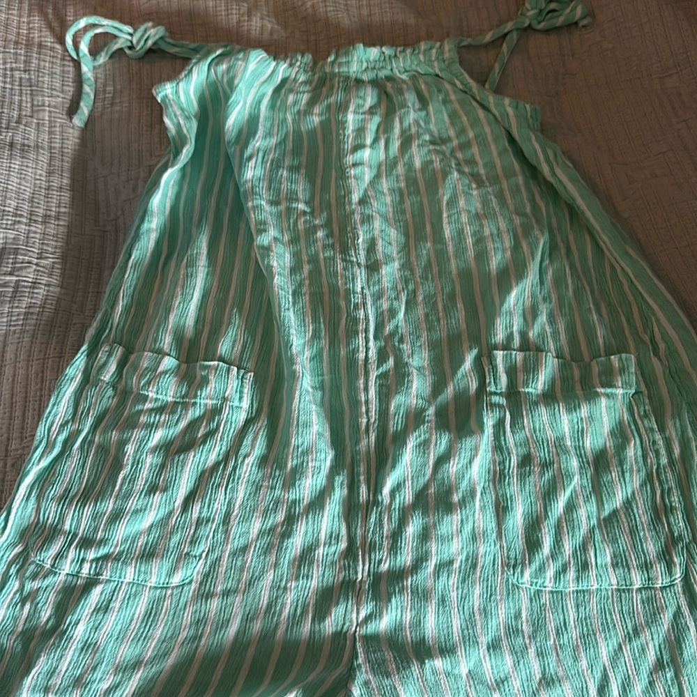 Teal white girls swim cover up size 10 Justice.  Romper